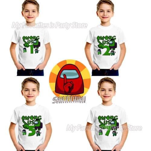 Among of Us Baby T-Shirt Infant Summer Clothes Boy Girl Birthday Number Tees Cartoon Printed Cotton Shirt Kid Casual White Tops