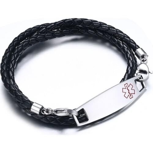 2021 Titanium Steel Medical Sign Curved PU Leather Hand Strap European and American Style And Fashion Accessories For Men