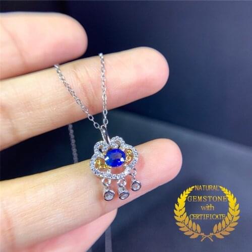 Dainty Luck bag style Sapphire Pendant Natural Blue Sapphire Necklace S925 Sterling Silver Pendant Gift for Girl