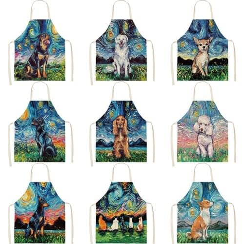 Oil painting sky dog pattern baking accessories aprons for women kitchen accessories Apron for kitchen Kitchen apron Child apron