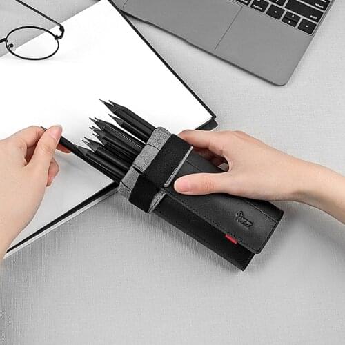 Fizz Leather Volume Pencil Bag Pen Case Multi-Purpose 8 Hole Leather PU Pen Bag Pouch For Stationery School Supplies Make Up Bag