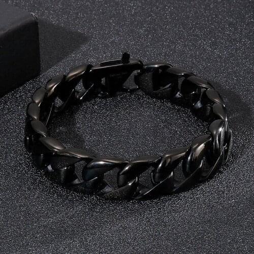 Fashion trend mens stainless steel jewelry wholesale vacuum plating black glossy bracelet