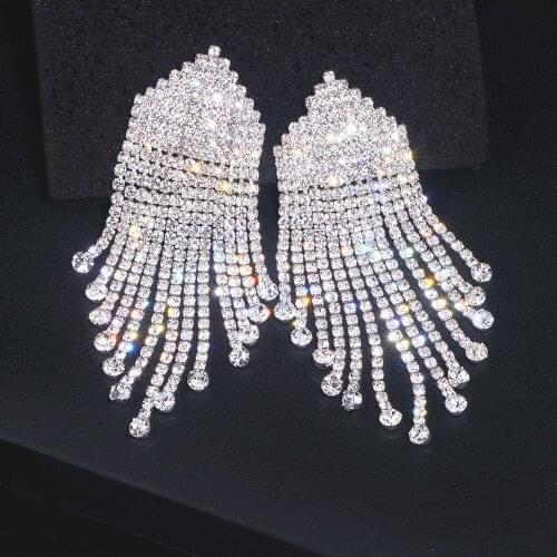 Trendy Sparkling Rhinestone Long Tassel Earrings For Women Fashion Wedding Jewelry Crystal Dangle Drop Earrings 2020 WX204