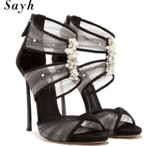 Fashion Women Sandals Shiny Crystal Rhinestones Pumps Peep Toe Zip Stilettos High-Heel Sandals Dress Shoes