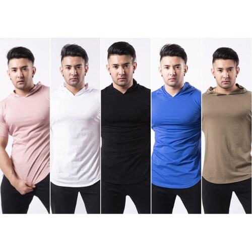 Mens Fashion Summer Short Sleeve Hoodie T-Shirts Sweatshirt Tops Gym Sports Slim Fitness Hooded Sportswear Tees QW