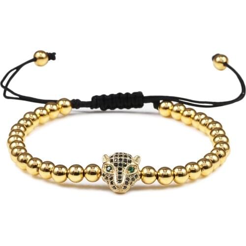 Leopard Head Beaded Bracelet For Men New Fashion Copper Beads Adjustable Handmade Braided Bracelets Charm Jewelry Friend Gift