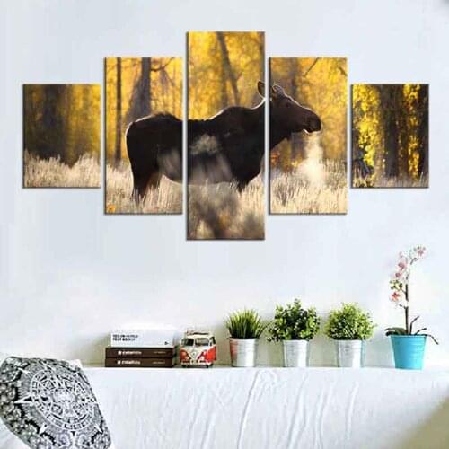 Canvas Wall Modular Picture 5 Panels Animal Moose Painting Home Decor For Living Room Modern Art Poster Printed On Canvas