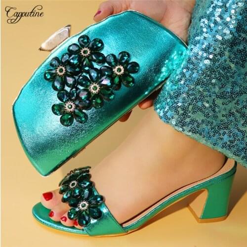 Latest African Women Shoes And Purse Bag Set To Match Ladies High Heel Italian Slippers With Handbag Sandal Clutch 56896-17.5cm