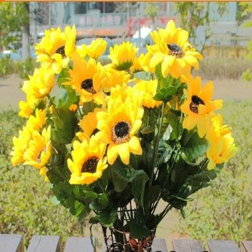 New Autumn Decoration 9 Fork/bunch Yellow Sunflower Silk Artificial Flower Bouquet for Home Decoration Office Party Garden Decor