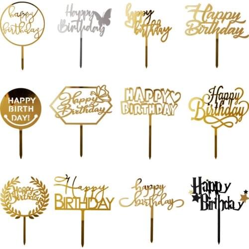 New Gold Happy Birthday Cake Toppers Acrylic Birthday Cake Topper Decor for Kids Birthday Party Cake Decorations Baby Shower