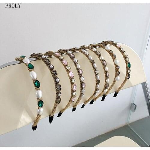 PROLY New Fashion Women Rhinestone Headband Baroque Pearls Hairband Adult Luxury High-end Hair Accessories Wholesale
