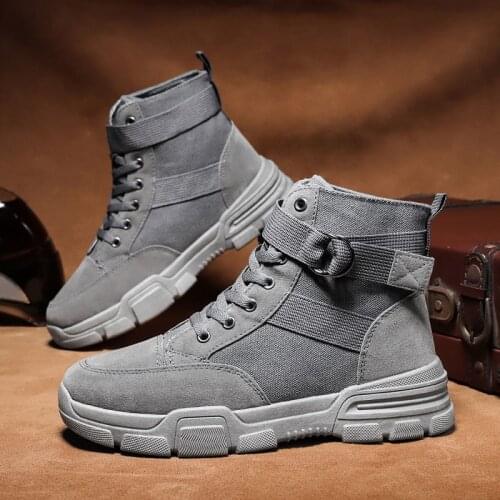 Fall/Winter Mens High Top Martin Boots Khaki Casual Work Boots Fashion Classic Mens Shoes Rubber Sole Trend Mens Dress Shoes