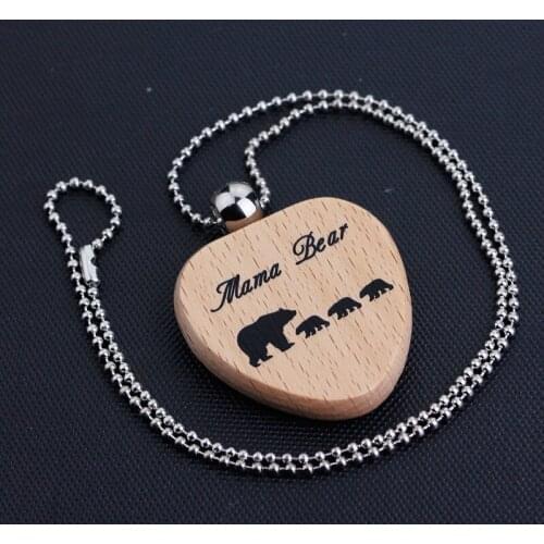 12PC/Lot Family Love Mom Mothers Kids Children Necklaces Gifts Mama And Three Bears Tag Wood Heart Pendant Chain Necklace Collar