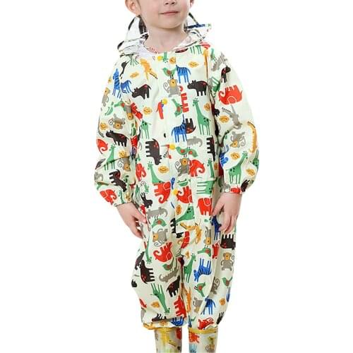 Fashion Kids Raincoat Childrens One Piece Relective Cartoon Coverall Rain Hooded Raincoat Rainwear Hooded jaqueta Impermeable