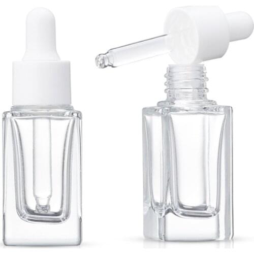 Portable square dropper bottle 15ml travel clear glass cosmetic sub-bottle can be used to dispense and store most liquids