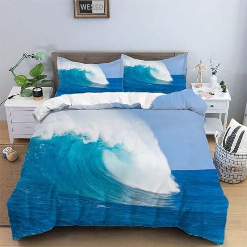 Blue Sea Waves 3D Bedspread Nordic Duvet Cover For Child Customized Single Double Bed Cover Childrens Bedclothes Bedding Set