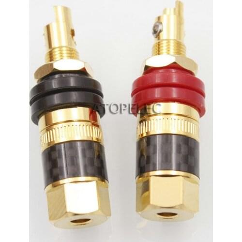 2pcs EIZZ 24K Gold Plated Speaker AMP Binding Post HiFi Banana Jack Connector Carbon Fiber Shell Socket Panel Chassis Mount
