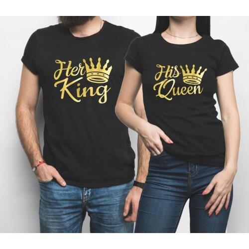 Her King and His Queen Shirt Women Aesthetic Clothes Matching Love Couples Tshirts Best Couple Tees Women Lovers Letter 2021 XL