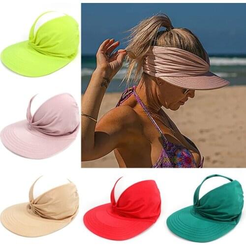 New Womens Summer Wide Brim Sun Hat Fashion Ponytail Beach Cap Ladies Outdoor Protection Sun Visor Hat
