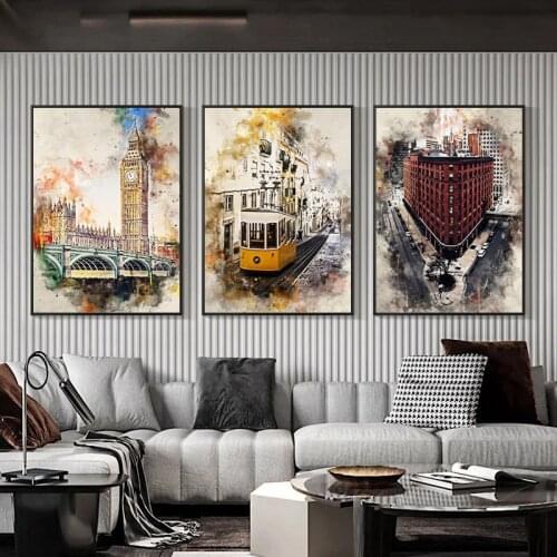 Nordic Abstract Landscape London City Big Ben Canvas Painting Posters and Prints Modern Wall Pictures for Living Room Home Decor