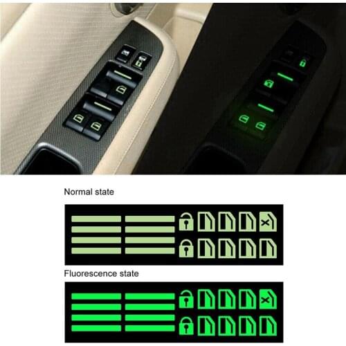 1Set Car Window Luminous Button Sticker Night Door Switch Interior Panel Console Reflective Fluorescence Sticker