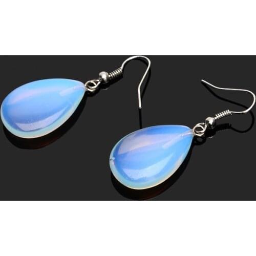 Tocona Handmade Fashion Natural Stone Opal Earrings Water Drop Earring Sector Quartz Gem Stone Earrings Women Girls