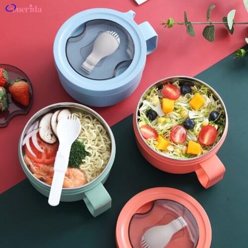 Creative 304 Stainless Steel Ramen Bowl Lunch Box with Lid Fruit Salad Noodle Rice Bento Box Portable Student Food Container