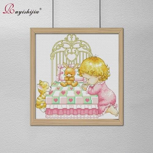 RUYISHIJIA Embroidery,Paintings,Needlework,Cross stitch kits,Cat, Rabbit, Prayer,home DIY Cross-stitch,thread embroidery