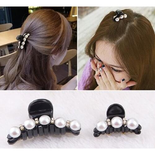 Black Big Rhinestone Hairpins for Women Pearl Hair Clips Crab Hair Claws for Girls Barrettes Headwear Hair Pins Accessories