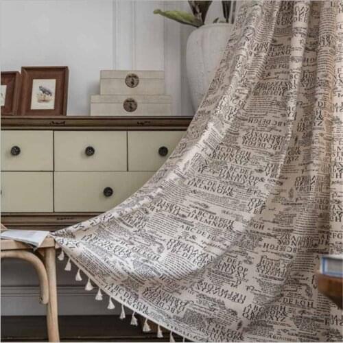 English Letter Printing Curtains Finished For Living Room Sheer Semi-Blackout With Tassels Bay Kitchen Window Drapes X-JD1098