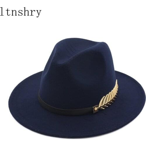 2019 Felt Hats Black For Women With Wide Brim Belt Church Men Jazz Godfather Fedora Hat Trilby Gangsters Winter Chapeau Femme