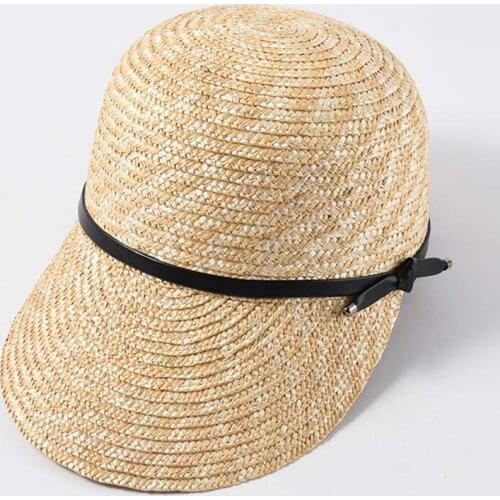 Woven Wheat Straw Cadet Cap Beige Women Sewn Braid Visor Sun Hat Kentucky Derby Cap Lady New Summer Beach Cap Equestrian Cap