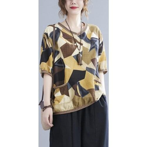 QPFJQD Ladies Short Sleeve Cotton Linen Casual Tops 2021 Summer Autumn Pocket Female Loose Comfortable Tees T-Shirts V-Neck