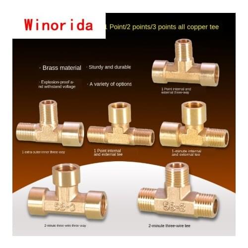 1/2IN Thread Tee Three Joints 3/8IN Thread Three Outer Teeth Inner and Outer Wire G1 /4 Reducer Brass Pneumatic Mechanical Parts