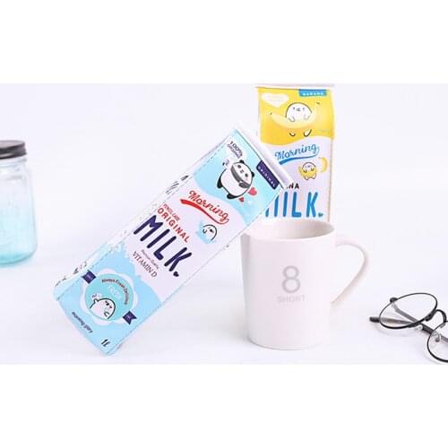 1 pcs Creative PU Leather Pencil Case Simulation Milk Box cute pencil case Kawaii Stationery School Supplies kids gift