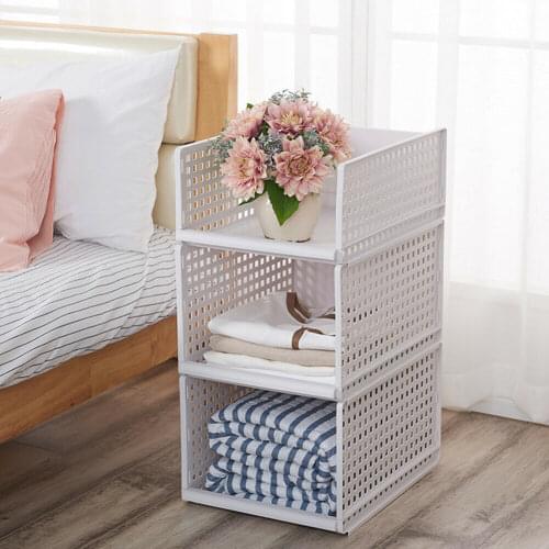 1Pcs New Hot Sale Foldable Stackable Drawer Type Storage Basket Storage Wardrobe Shelves For Bedroom Wardrobe Closet Organizers