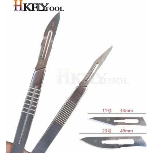 10pcs 11# 15# 23# Carbon Steel Surgical Scalpel Blades + 1pc Handle Scalpel DIY Cutting Tool PCB Repair Animal Surgical Knife