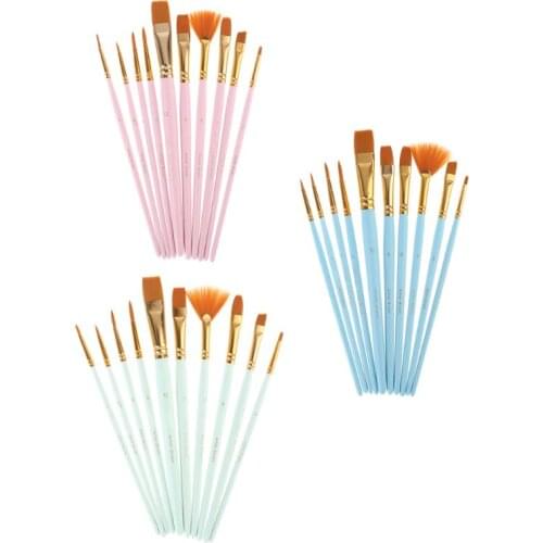 10Pcs Paint Brushes Set Nylon Hair Painting Brush Oil Acrylic Watercolor Pen Art 77HA