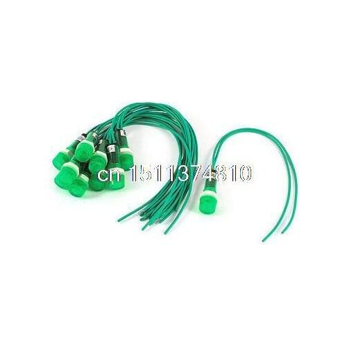 10 Pcs AC 220V Neon Indicator Pilot Signal Lamp Green Light w 2 Pin Wire Cable