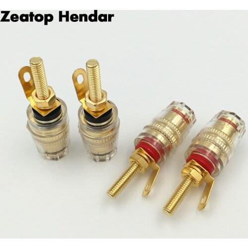 2Pcs Brass 4MM Speaker Amplifier Terminal Binding Post Banana Plug Socket Connector Long Thread adapter Red and Black