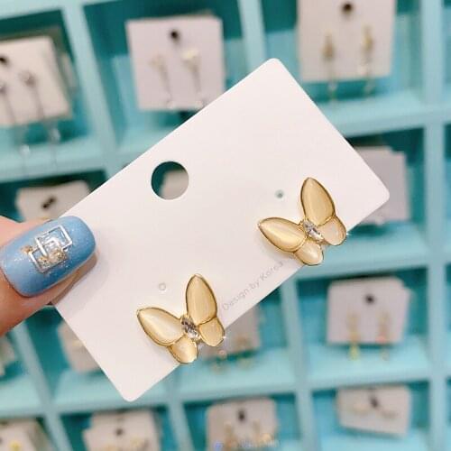 2021 New Trend Butterfly Opal Korean Temperament Fashion Elegant Simple Cute Party Exquisite Small French Earrings Women