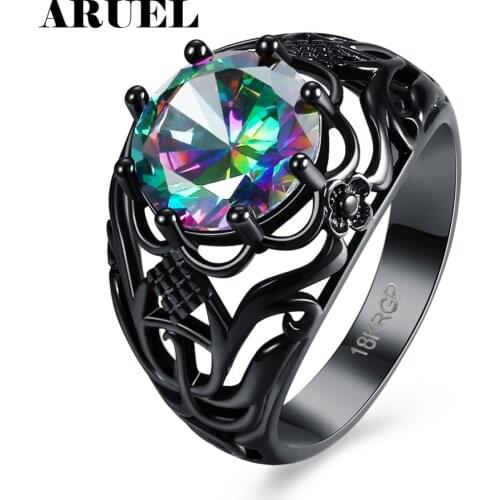 ARUEL fashion Rings For Women girl Hollow classic black Colorful Zircon Crystal Ring Annivesray Party Jewelry Friend gifts