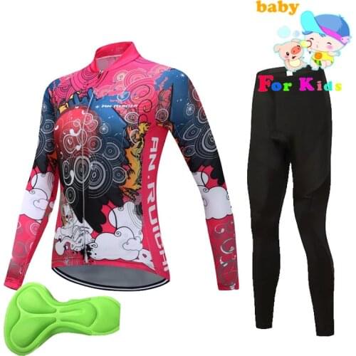 Children long sleeve cycling wear clothes bicycle Breathable cycling jersey pants set kids Quick Dry Girls Red clothing set