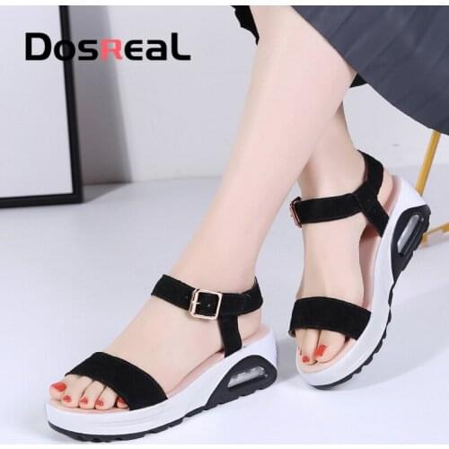 Dosreal Women Platform Sandals 2020 Summer Ladies Wedge Sandals Women Suede Beach Flip Flops High Heel Sandals Air Cushion Shoes