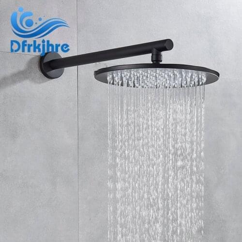 Dfrkjhre 12inch Black Shower Head Brass Rainfall Shower Water with 37 cm Shower Arm European