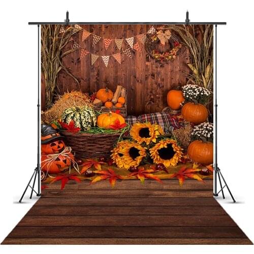 Halloween fall photography background photophone autumn pumpkin barn wood child hay sunflower backdrop photo studio photocall