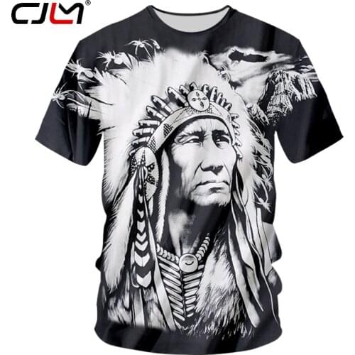 CJLM New Summer Tshirt Black Mens 3d Print Indian Character T-shirts Harajuku Hiphop Punk Stlye Short Sleeve Round Neck Tees
