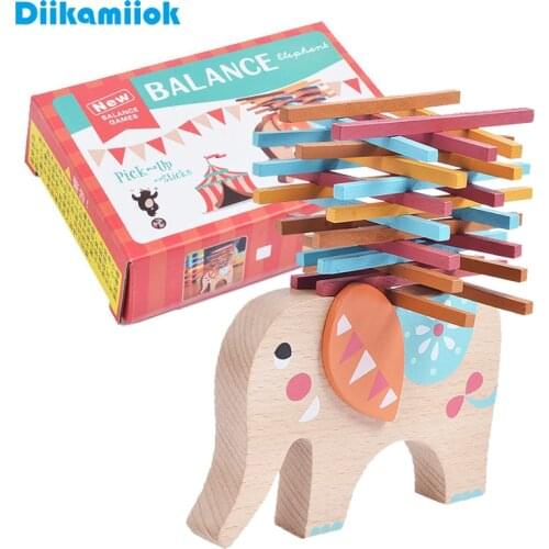 Kids Colorful Elephants Stacker Stick Blocks Balance Training Learning Toy Baby Montessori Educational Wooden Toys for Children