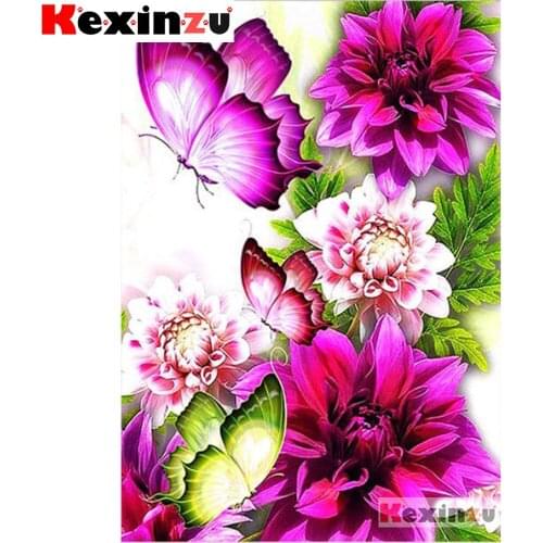 KEXINZU 5D Full Square DIY Diamond Painting-Red butterfly flower-Diamond Embroidery Animal Handcraft Kit Decoration For Home Y04