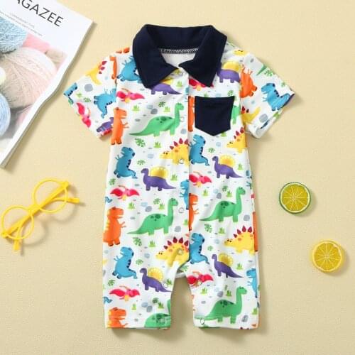 Newborn Infant Baby Boys Rompers Short Sleeve Cartoon Dinosaur Gentleman Romper Jumpsuits Outfits Fashion Summer Clothes